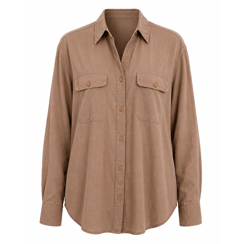 100% Silk + Vintage + Oversized/Relaxed Fit + Utility Pockets + Neutral Taupe.